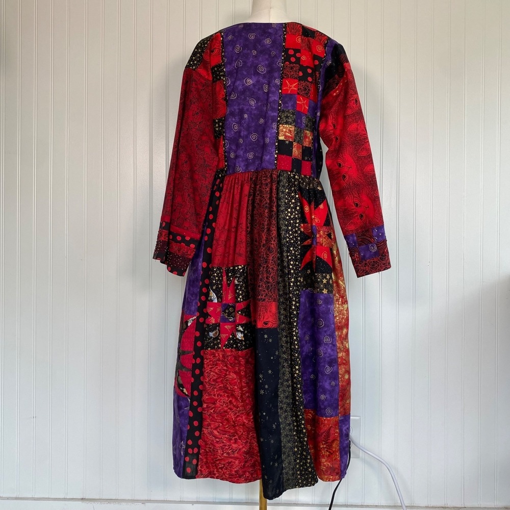 Handmade Womens Celestial Whimsigoth Midi Dress Size M Cats Beaded Unique Patch - Picture 8 of 14
